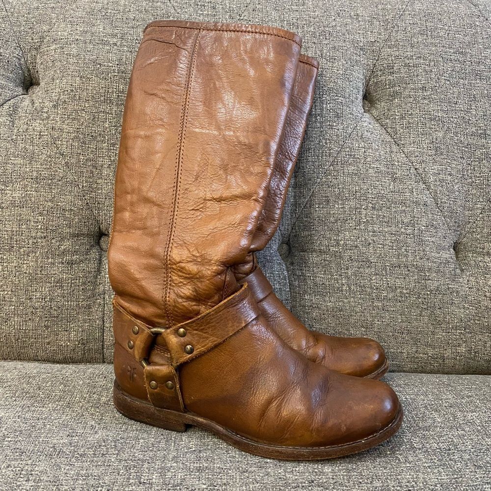Frye Phillip Harness Tall Brown Boots Women’s Size 6.5